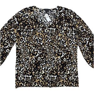 Talbots Sweater Sz Large Brown Animal Print 100% Merino Wool Classic NWT $99